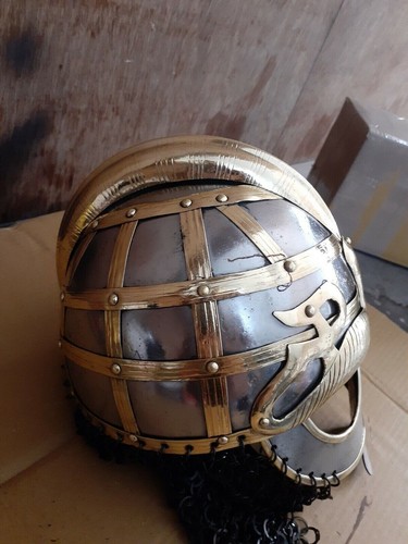 Brass Vendel Viking Helmet Medieval Armor Chain Mail Viking Helmet - 第 6/6 張圖片