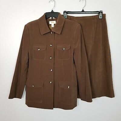 TALBOTS Piece Button Jacket Pencil Skirt Soft Suit Set Brown
