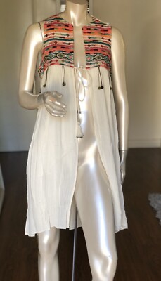 ZARA TRF OUTWEAR - EMBROIDERED LONG WAISTCOAT / SLEEVELESS KAFTAN BOHO XS