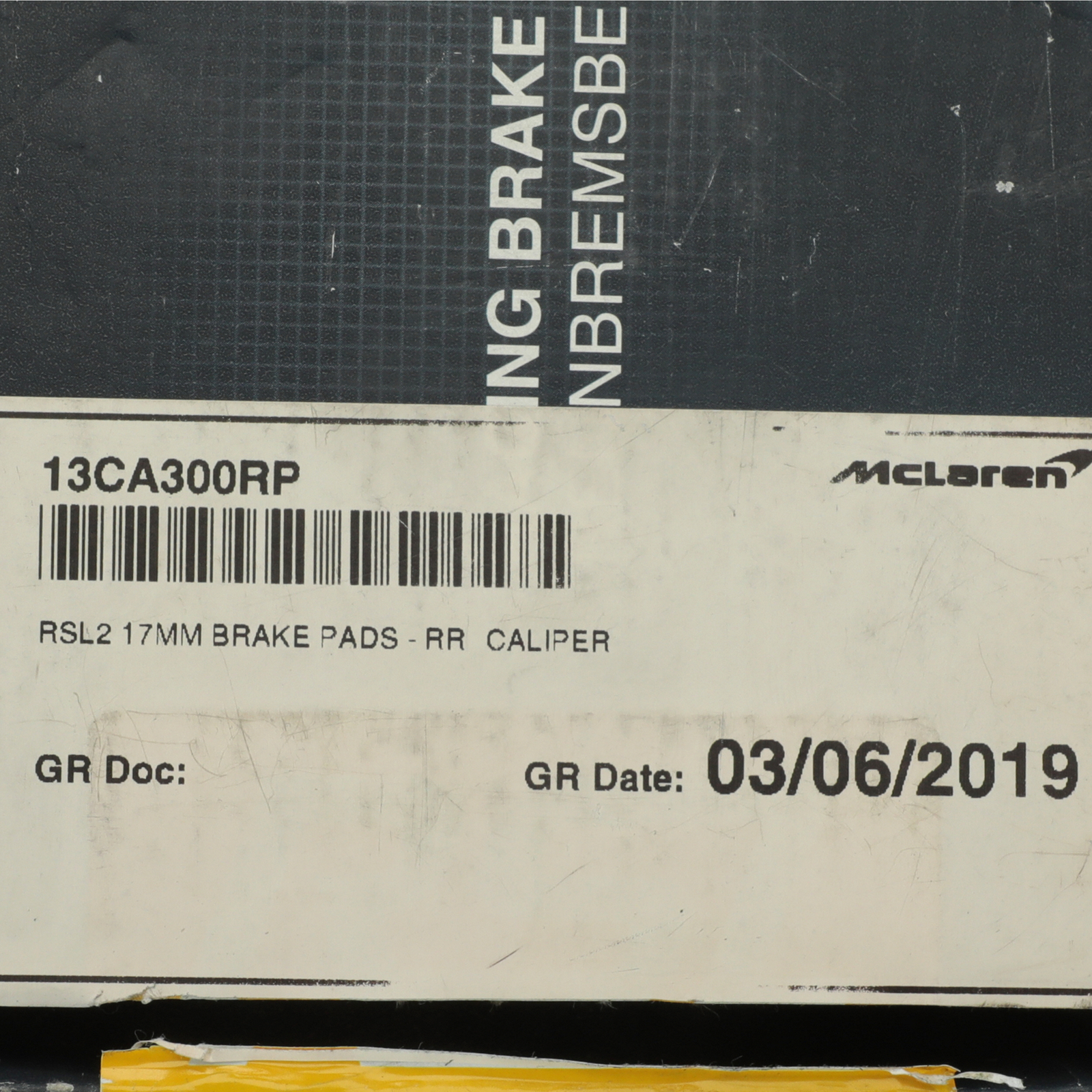 Genuine McLaren PADGID GT4 Brk Pad Rear RSL2 17MM 1213CA300RP