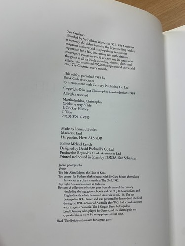 1984 "CRICKET A WAY OF LIFE" HISTORY OF CRICKET 1.3kg HUGE HARDBACK BOOK (P7) - Picture 16 of 17