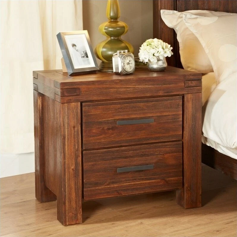 Modus Furniture Meadow 2 Drawer Solid Wood Nightstand in Brick