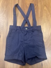 Janie and Jack Boys SIZE 12-18 Months NAVY BLUE Linen Cotton Suspender Shorts  