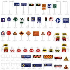 56Pcs Street Road Signs Playset Traffic Signs Playset Mini Electric Traffic L...
