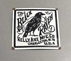 VINTAGE 12” BLACK RAVEN KELLY AXE PORCELAIN SIGN CAR GAS OIL TRUCK MOTORCYCLE