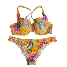 Shade Shore 34B S Bikini Set Orange Floral Tropical Print Swimsuit New