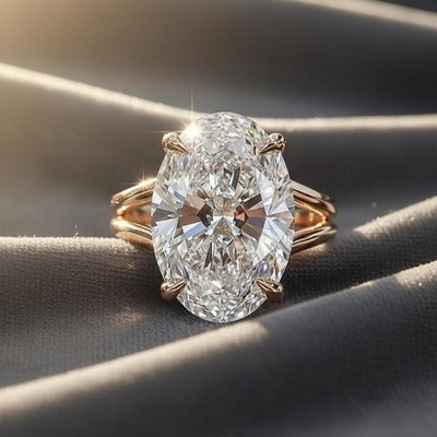 Oval Moissanite Hide Halo Split Shank Engagement Ring Classic Huge Wedding Ring
