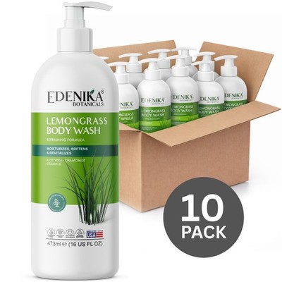 Edenika 10 Pack Lemongrass Body Wash Moisturizing Energizing Wholesale 16 oz