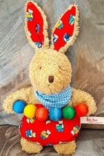 Käthe Kruse Vintage Puppe Frottee Hase bunt Holz Perlen Kuscheltier TOP!