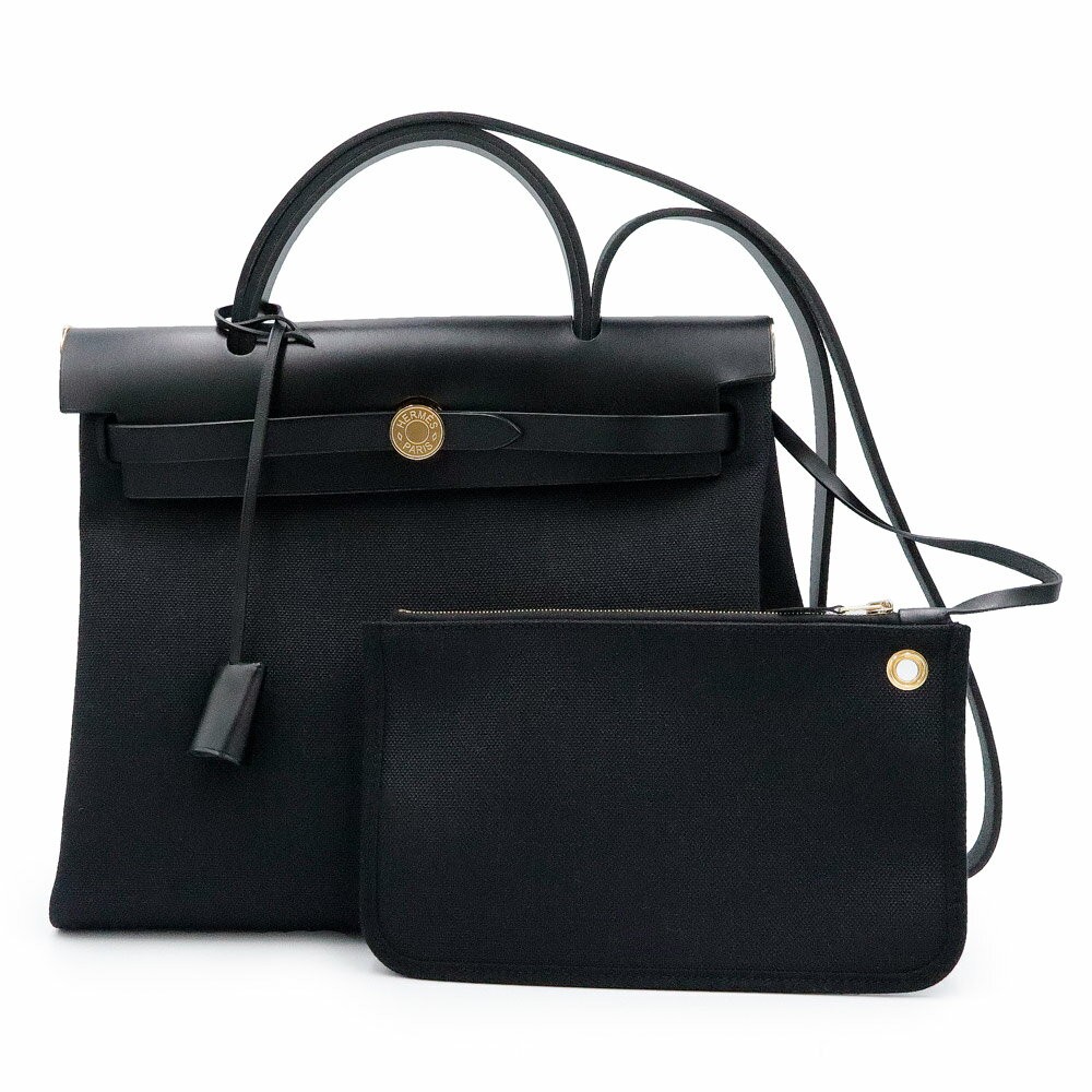 Hermes Herbag Zip PM 31 Handbag Shoulder Bag Black Toile H Canvas Leather 99