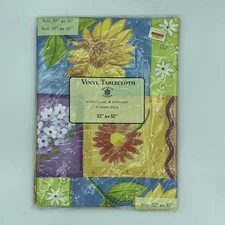 Vtg Sultan's Linens Floral Design Vinyl Table Cloth Flannel Back  52" X 52"