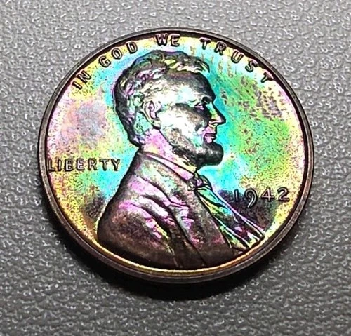 Lincoln Cent Proof 1942 Wheat Choice Gem Proof Rainbow Toned Green 64 65 RB Tone