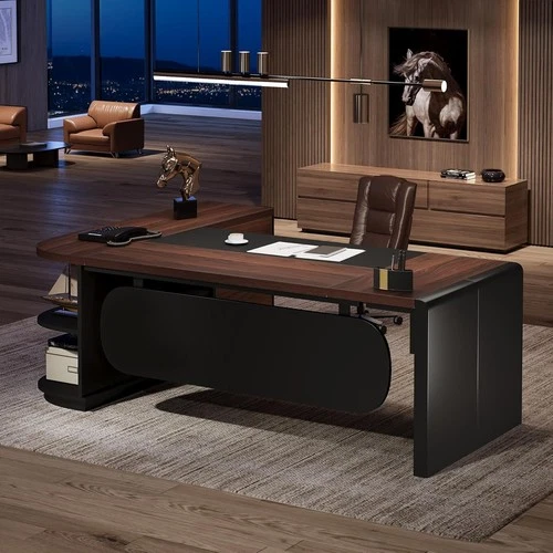 81'' L-Shaped Executive Desk, Large Commercial Office Desk with File Cabinet