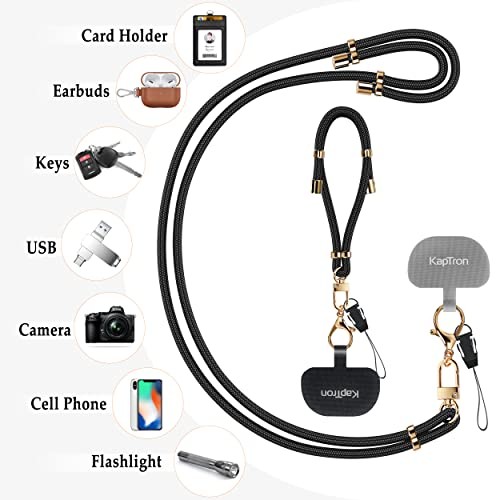 Cordon Téléphone Universel avec Bracelet, Réglable Lot de 2 Noir/Or - Photo 7 sur 7