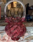 Vintage Fenton 1990 9" By 5" Country Cranberry Glass Basket, 3132 CC