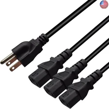 Computer Power Splitter Cord, NEMA 5-15P to 3X C13 - C13 Y-Cable, Power Cord Y