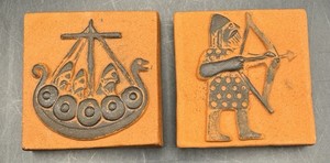 Vintage Thyssen Keramik 136 Danmark Terra Cotta Mini Tile Viking Ship