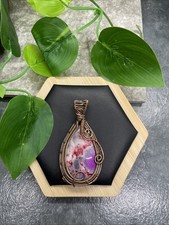 2.5 Enhanced Pink Dendrite Opal Copper Wire Wrapped Pendant New B7214