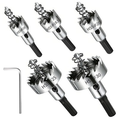5PCS HSS Hole Saw Drill Bit Set 16-30mm Opener Cutter Tool for Metal Alloy Wood
