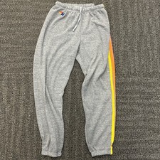Aviator Nation Pants Unisex Med Grey Jogger Drawstring Sweatpants Rainbow Icon
