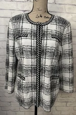 Ming Wang Size L Black White Sweater Cardigan Top 3/4 Sleeves Flaw