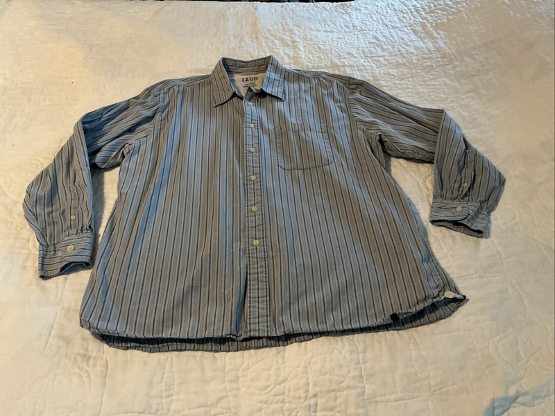 IZOD Mens Shirt Size XL Button Up Long Sleeve Blue Stripe Antique Americana