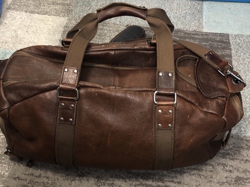 Bolso de Lona LL Bean Cuero Viaje Fin de Semana Marrón XL 19” Largo Limpio Difícil de Encontrar - Imagen 8 de 20