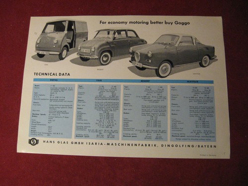 1958 Glas Goggomobil Sales Sheet Brochure Booklet Catalog Original Old - Picture 2 of 2