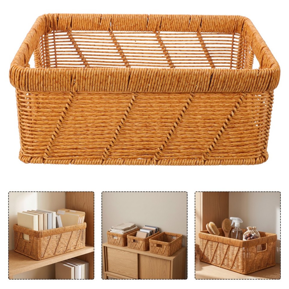 Stackable Cube Shelf Imitation Rattan Storage Basket: Plastic Stackable Cube Organizers for ...