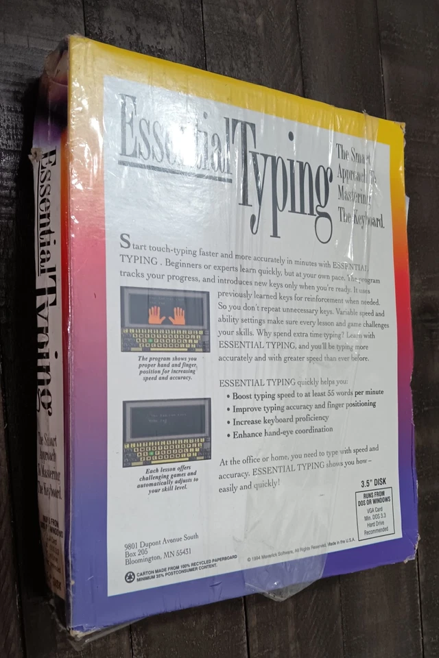 PC Software Essential Typing DOS Windows 3.5 Pulgadas Disco Caja Dañada Foto 3 de 4