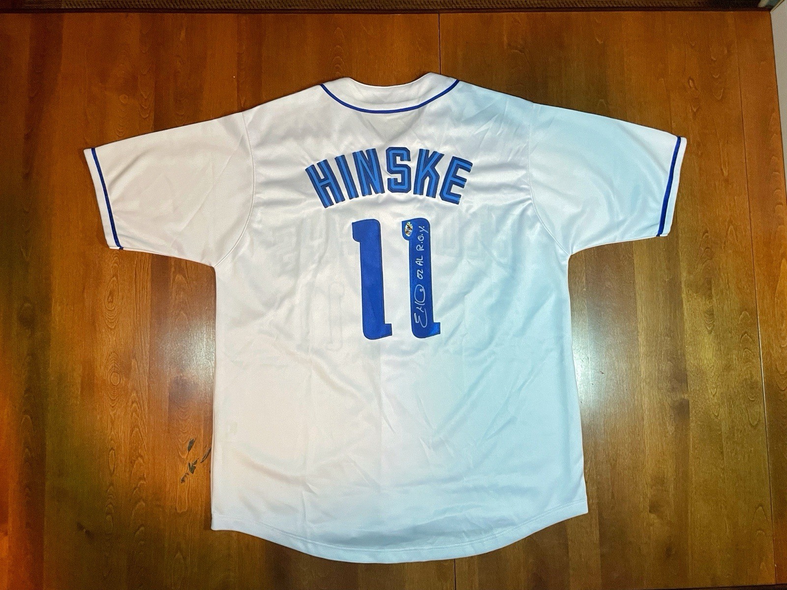 ERIC HINSKE Signed Custom Jersey Autographed “02 AL ROY” Inscription Blue Jays🔥