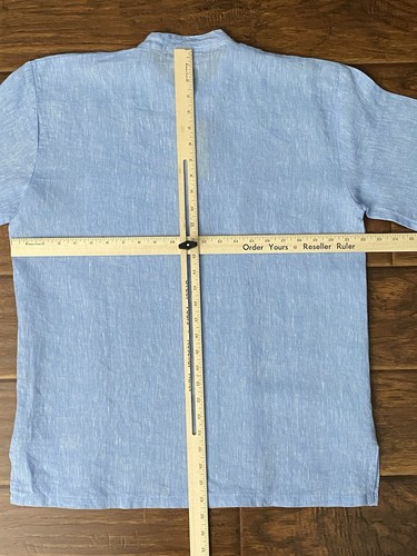 Camicia uomo Kamba Collection 100% lino blu con tasca 1/4 bottoni nuova con etichetta taglia L - Foto 7 di 9
