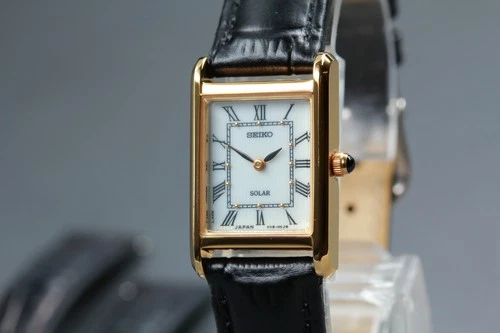 Rare Vintage *N MINT* Seiko Solar V115-0BD0 Gold Tank Quartz Womens Watch JAPAN