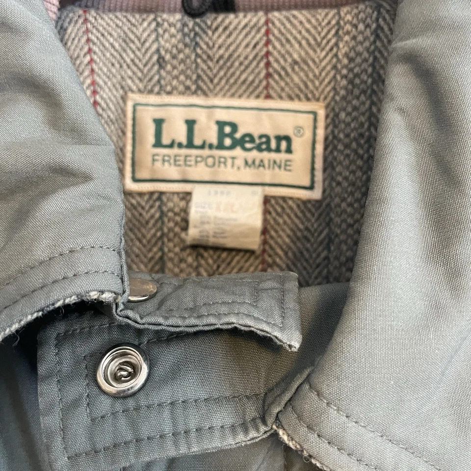 Vintage 90s LL Bean Trench Coat Wool Liner Mens XXL Made in USA Green Zip Snaps - Image 2 of 4