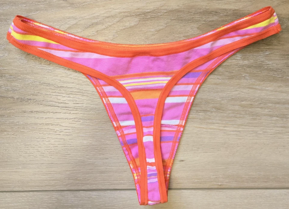 Braguita Tanga Lateral Ajustada Algodón Rayas Rosa Victoria's Secret XS S De Colección Rara Foto 2 de 3