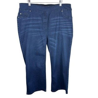 Bluberry Dark Wash Cotton Blend Elastic Waist Pull On Boot Cut Jeans XL 16W 18W