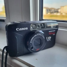 Canon Sure Shot TELEmax Date 35mm Point & Shoot Camera Works Battery door issue