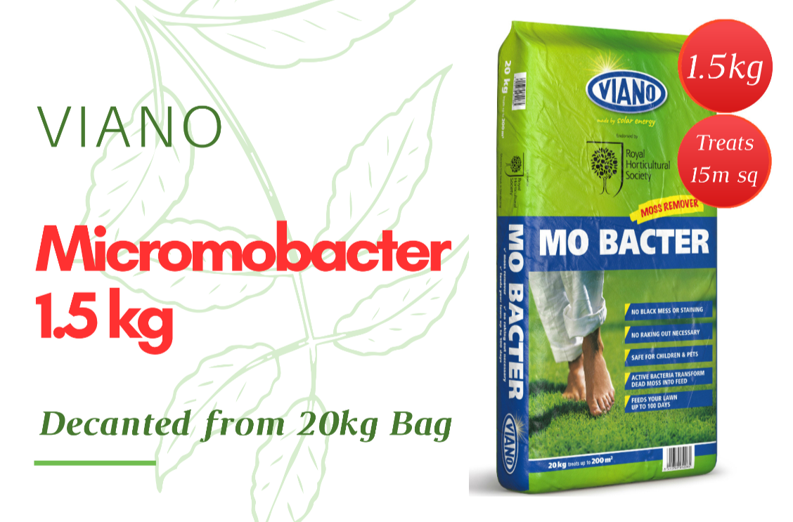 1.5kg Decanted Viano Mo Bacter Organic Lawn Fertiliser Spreadable Moss Killer