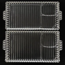 Vintage Hazel Atlas Snack Sip & Smoke Glass Tray  Ribbed Mid Century Set of 5