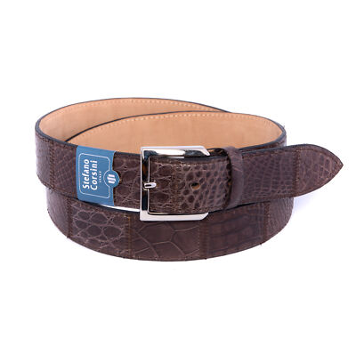 NWT STEFANO CORSINI BELT genuine crocodile patchwork tobacco luxury Italy  115 | eBay
