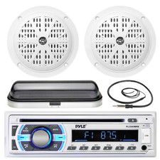 White Marine 5.25" 100W Speakers, Pyle Bluetooth USB Radio, Antenna, Radio Cover