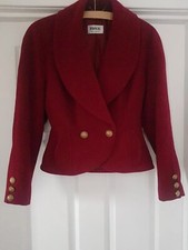 Elegant Smart Red Precis Wool Fitted Cropped Jacket Sz 10