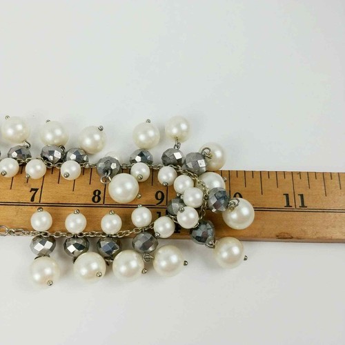 Bubble necklace 20" faux pearl gray and ivory geometric - Picture 6 of 7