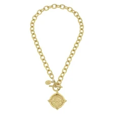 Susan Shaw Gold Compass Rose Coin Toggle Necklace 24kt TGP 16" $114 MSRP New!