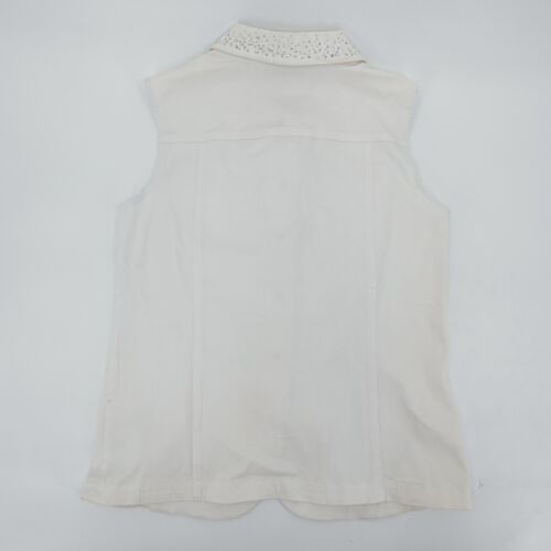 Quacker Factory Vest Womens Small Button Up Denim Sleeveless Sequin Studded - Picture 2 of 14