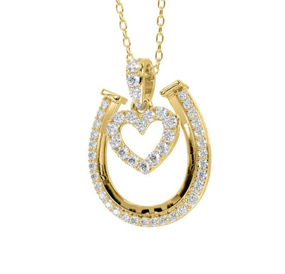 0.25cttw Diamond Horseshoe Heart Pendant Luck Charm 14kt Yellow Gold
