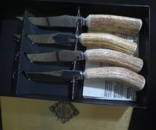 Set of 4 Sheffield High Country Antler & Hickory Stick Handles Steak Knives box