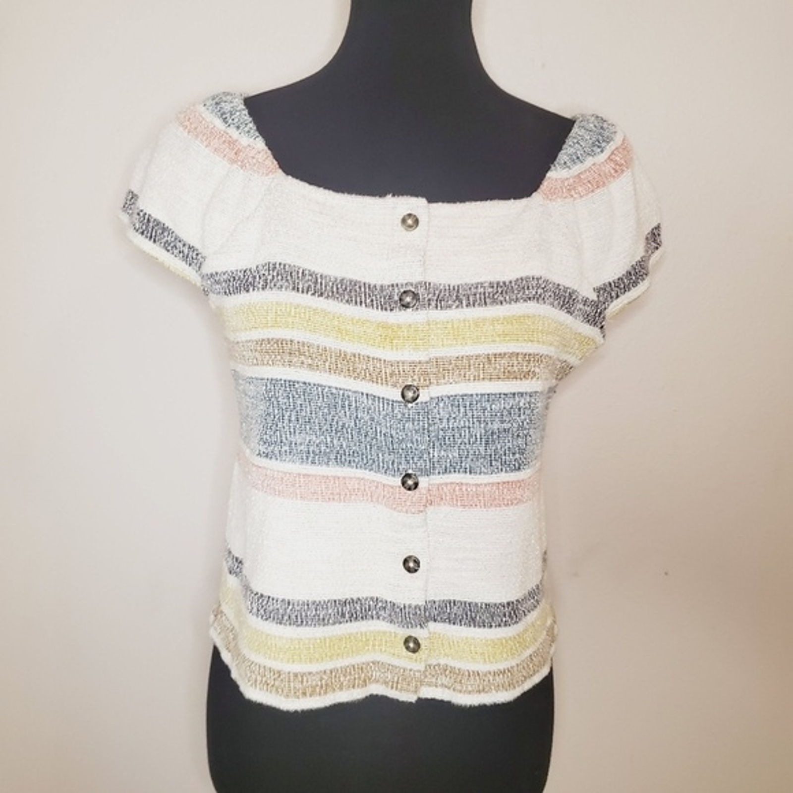 Texture & Thread Button-Front Top in Stripe size M - image 3