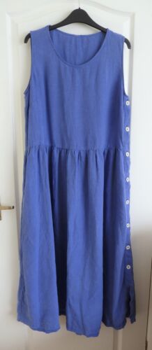Toast Linen Pinafore Dress Size Small Blue Midi Side Button Pockets