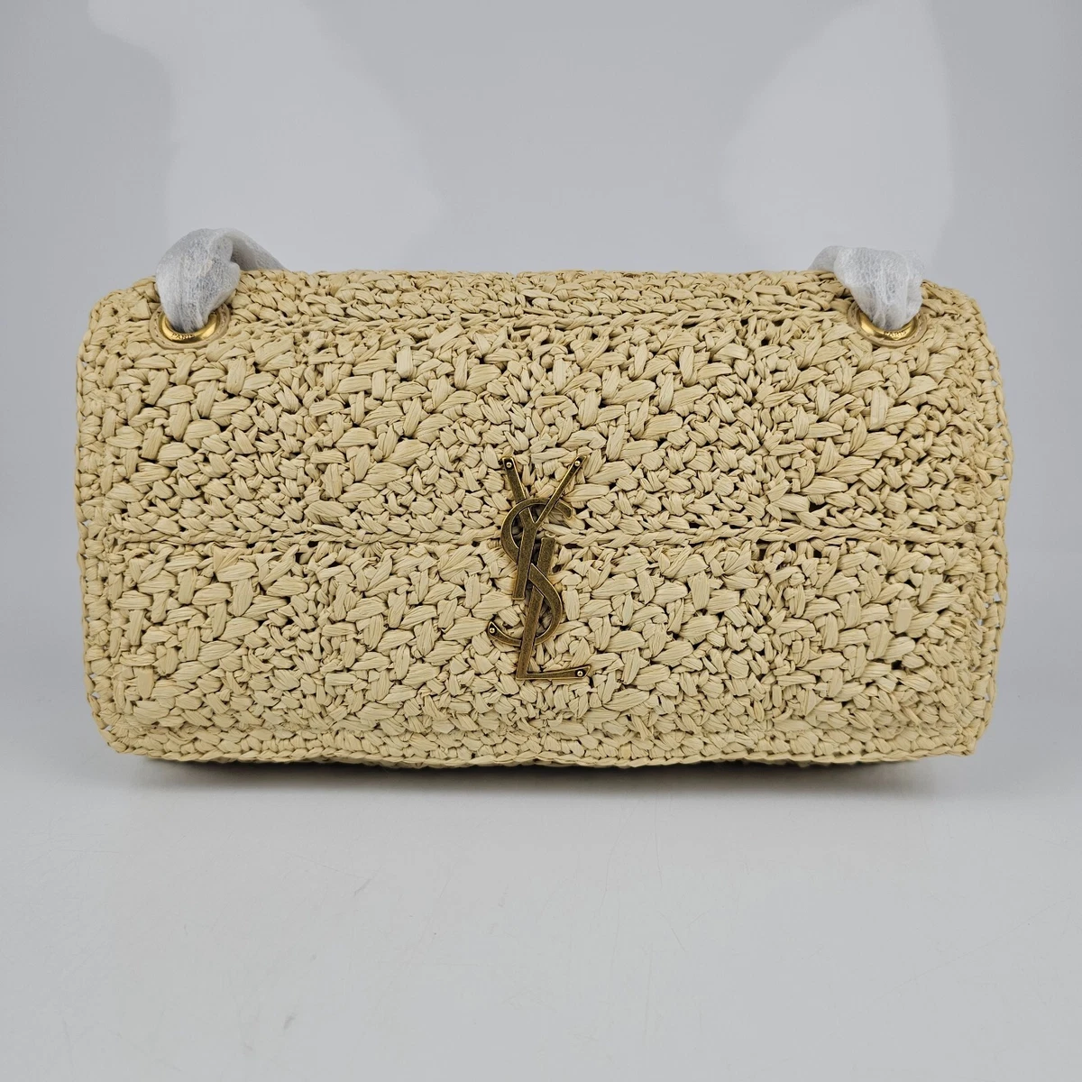 Jamie Medium Raffia Shoulder Bag in Beige - Saint Laurent